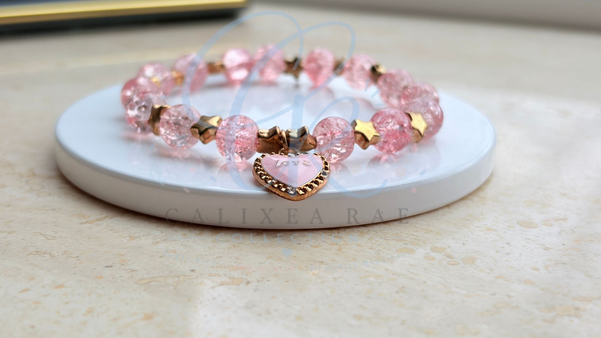 Pink & Gold Love charm Bracelet